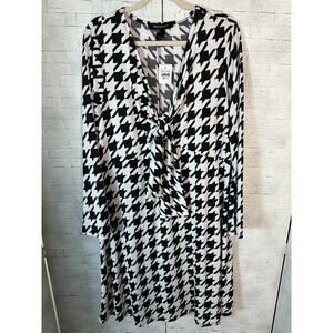 Ashley Stewart women’s dress houndstooth 70s black white Bell sleeve plus size